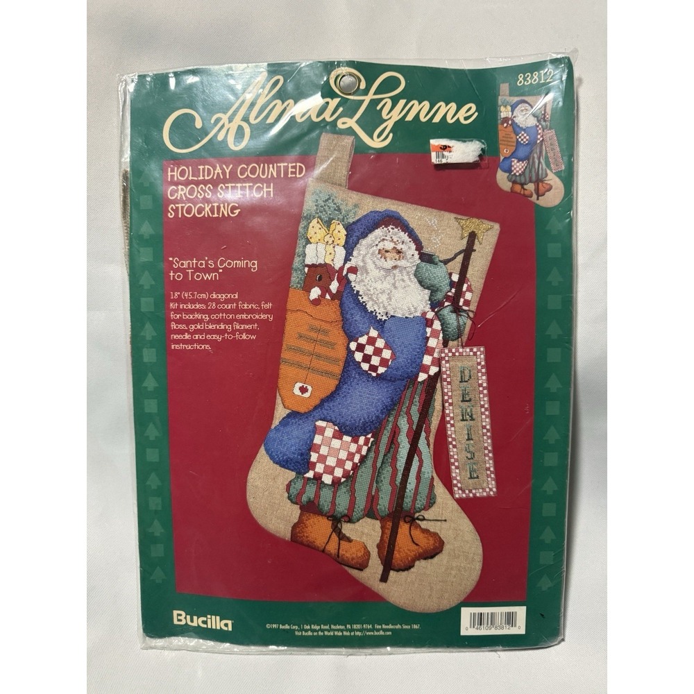 Bucilla Alma Lynne Santa's Coming To Town Christmas Stocking Cross Stitch Kit